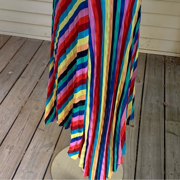 Vintage Rainbow Striped Maxi Skirt Asymmetric Petite Small SP Chiffon small Flaw - Picture 8 of 12